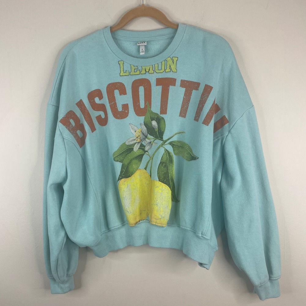 Italian Print Baggy Sweatshirt Womens Medium Lemon Graphic Fruit Oversized Comfy